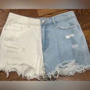 Chic Distressed Two-Tone Denim Shorts